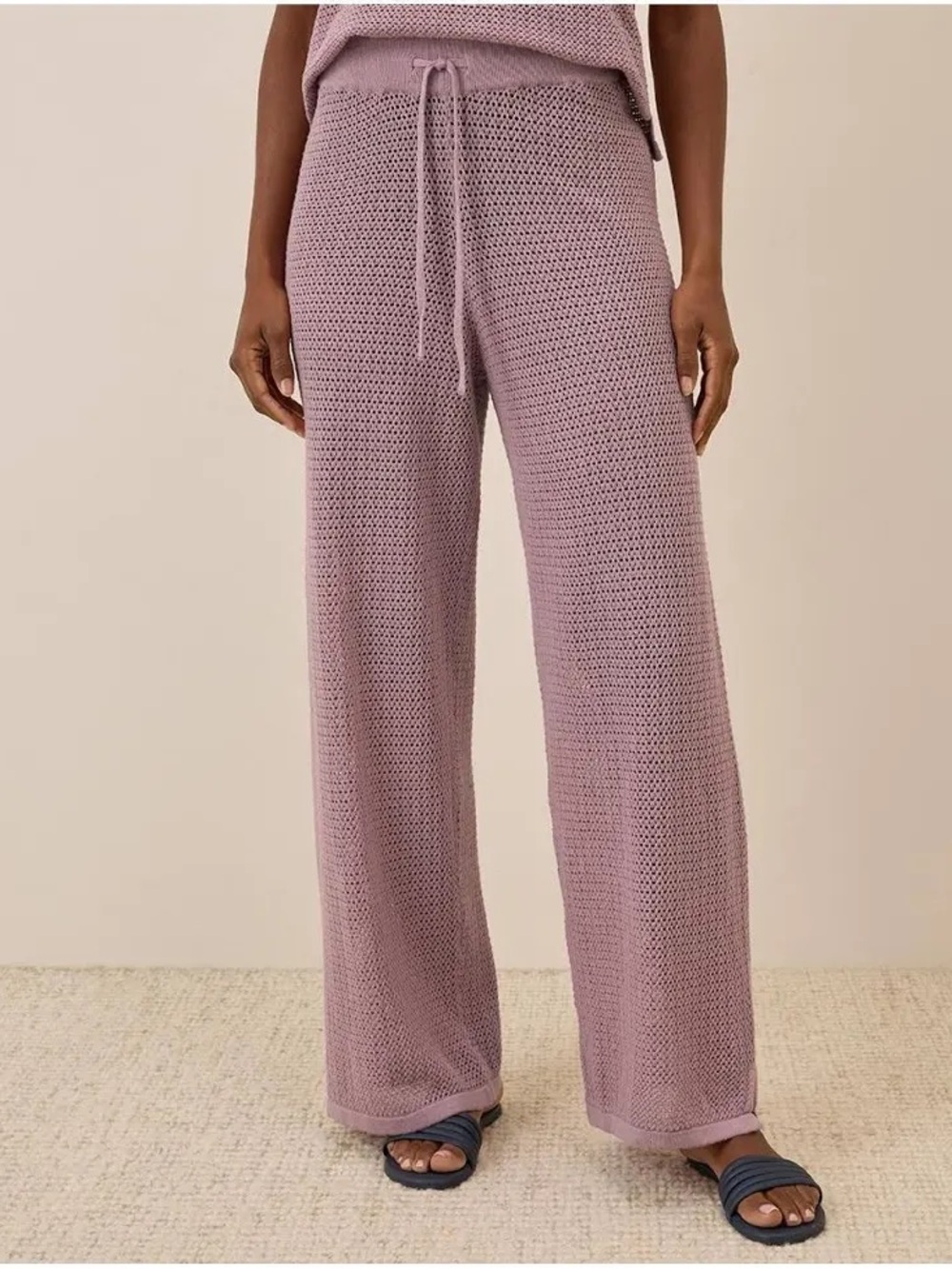 Pact Knit Wide-Leg Drawstring Pants in Mauve